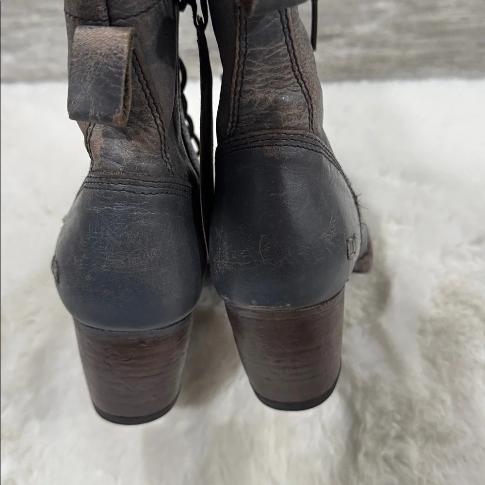 BED|STU Distressed Gray Leather Heeled Boots - Picture 11 of 13